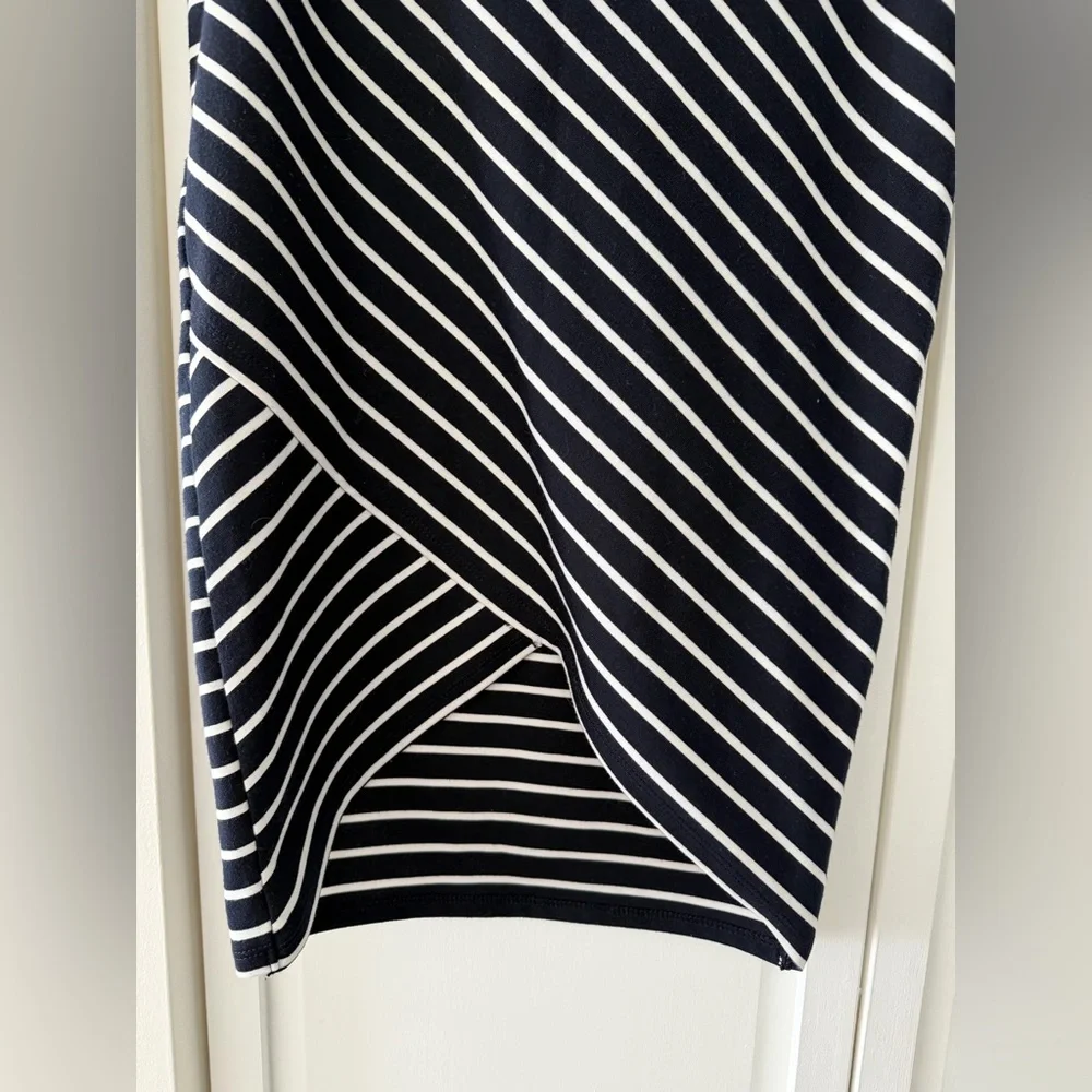 Zara Navy & White Striped Pencil Skirt Wrap Hem Stretch Size S - Picture 5 of 7